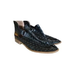 Musse & Cloud Black Woven Leather Ankle Booties